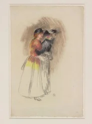 Zwei Frauen gehen nach rechts, um 1890