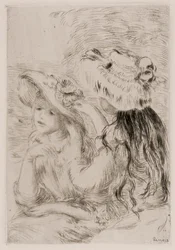 Zwei junge Mädchen, die Blumen an ihre Hüte stecken, ca. 1897