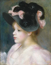 Junges Mädchen mit rosa-schwarzem Hut, ca. 1891.