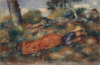 Junge Frau, die im Gras liegt Jeune fille couchée sur l