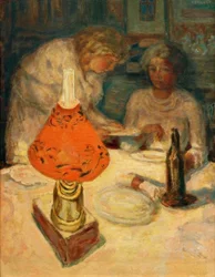 Der orangefarbene Lampenschirm
