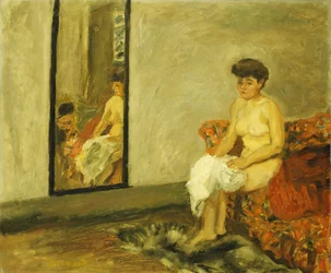 Akt auf einem roten Stuhl sitzend; Nu Assis dans une Chaise Rouge