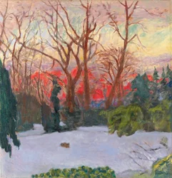 Der verschneite Garten, Sonnenuntergang, um 1910