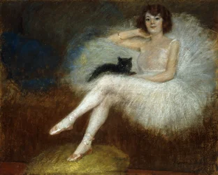 Ballerina mit einer schwarzen Katze