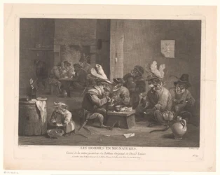 Rauchende und trinkende Affen in einer Herberge