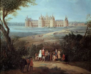 Ansicht des Schlosses von Chambord, der Regent Philippe II Herzog von Orleans (1674-1723) gibt Jagdbefehle Gemälde von Pierre Denis Martin (1663-1742) 1722