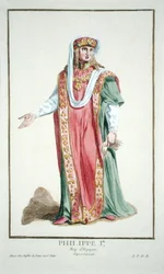 Philipp I. (1478-1506), König von Kastilien, aus „Recueil des Estampes, représentant les Rangs et les Dignités, suivant le Costume de toutes les Nations existantes“, veröffentlicht 1780