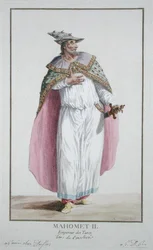 Sultan Mehmed II. (1432-81) aus „Recueil des Estampes, représentant les Rangs et les Dignités, suivant le Costume de toutes les Nations existantes“, veröffentlicht 1780