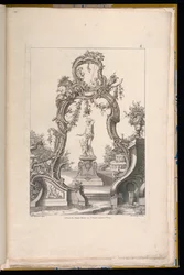 Kartusche und Brunnen mit Venus und Amor