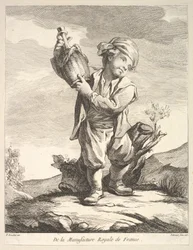 Kleiner Junge hält ein Gefäß, aus Premier Livre de Figures nach den Porzellanen der M..., 1757