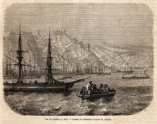 Ansicht von Quebec, Zeichnung von Grandsire, zur Illustration der Reisen nach Nordamerika 1854-1855, von L. Deville. Gravur in „Le tour du monde“ 1861. Selvas Sammlung.
