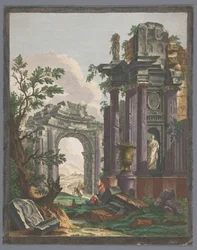 Ansicht der Ruine eines Triumphbogens