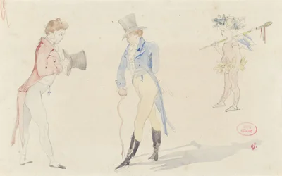 Leichtes Skizzenblatt mit zwei sich treffenden Dandys und einer Ballett-Amour