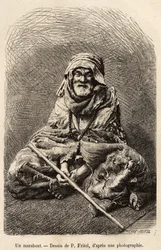 Ein Marabout, ein Asket, der sich als Islam oder muslimischer Synkretismus ausgibt, gilt als heiliger Mann und Weiser, er war Gegenstand eines Volkskults in Nordafrika, graviert nach einer Zeichnung von Fritel, zur Illustration der Reise nach Tlemcen (Alge