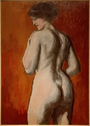 Weiblicher Akt auf rotem Grund