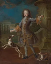 Ludwig XV. von Frankreich (1710-1774) mit zwei Hunden