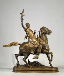 Arabischer Falkner zu Pferd