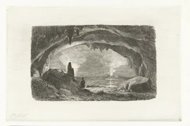 Mann mit Ruderboot in den Höhlen von Han