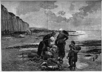 Die Fischerei von Dieppe, Ebbe. Gravur nach dem Gemälde von Pierre Beyle (1838-1902) in „The Illustrous World“ Nr. 1327 vom 2. September.
