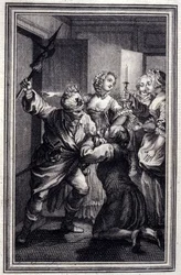 La Gageure des trois commères - in „Erzählungen und neue Verse“ von Jean La Fontaine. 1776. Illustration von P.P. Choffard