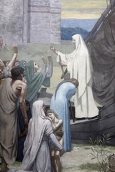 Die heilige Genoveva bringt nach der Belagerung Vorräte in die Stadt Paris