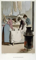 Pariser Wäscher arbeiten in einer Wäscherei, Frankreich