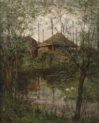 Heuhaufen mit Weidenbäumen