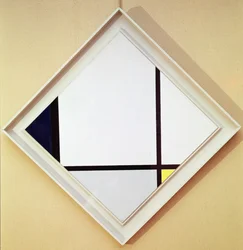 Tableau Nr. I: Raute mit drei Linien und Blau, Grau und Gelb