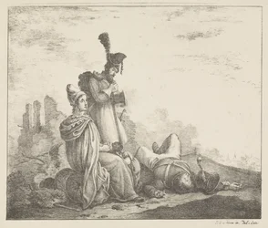 Trauernde Gesellschaft bei totem Soldaten