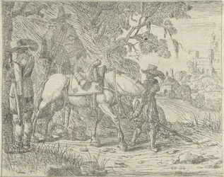 Gesatteltes Pferd mit Soldaten