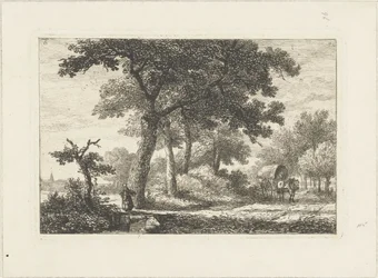 Landschaft mit Planwagen