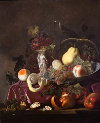 Stillleben mit Früchten, Trauben, Granatäpfeln und Melonen, 1655