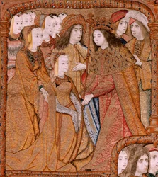 Serie Triumphe der Mutter oder Paños de Oro. Verkündigung (La Anunciación). Zweite Tapisserie in der Serie. Modell Colin de Cooter (?). Herstellung Pieter van Aelst (oder van Edingen), Brüssel. Ca. 1500-1502.