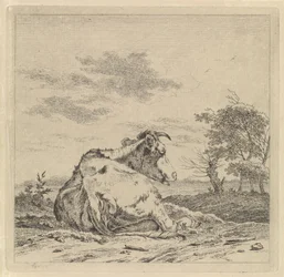 Landschaft mit liegender Kuh