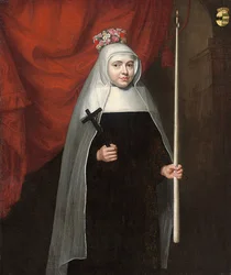 Porträt einer Nonne mit einem Kruzifix und einer Kerze, 1678