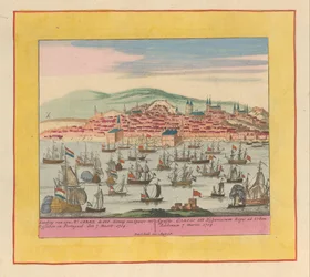 Ankunft der holländisch-englischen Flotte mit König Karl III. in Lissabon, 1704