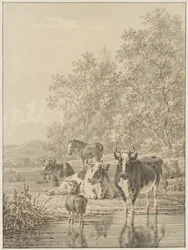 Landschaft mit Vieh am Wasser
