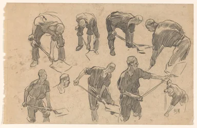 Studienblatt mit Skizzen eines grabenden Arbeiters