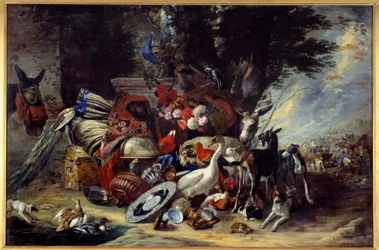 Tiere und Utensilien, auch genannt Jakobs Aufbruch nach Mesopotamien. Gemälde von Pieter Boel