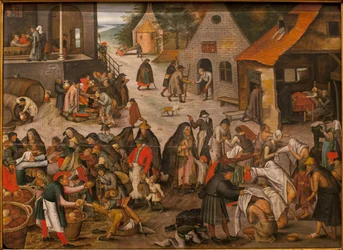 Werke der Gnade - Gemälde von Pieter Brueghel dem Jüngeren, Öl auf Holz