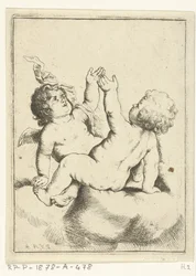 Ein Engel und ein Kind auf einer Wolke