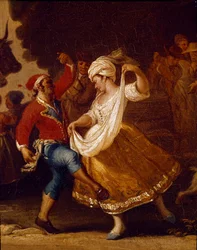 Tanzszene und Volksfest in Neapel, Detail der Tarantella (Tarantella, Tarantella), 18. Jahrhundert, Neapel, Museo Nazionale di San Martino