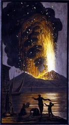 Der ausbrechende Vesuv. Diese Gouache wurde von Pierre Fabris auf Wunsch von Sir William Hamilton, englischer Botschafter in Neapel, angefertigt