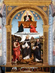 Odigitria Madonna mit den Heiligen Johannes dem Täufer, Antoninus von Florenz und Nicola da Tolentino