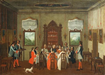 Mittagessen in der Villa, aus der Schule von Pietro Longhi