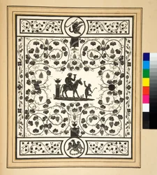 Kopie eines Mosaikbodens, Schwarz auf Weiß, Bacchusboden aus dem Palast des Augustus