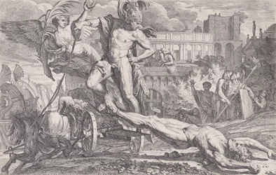 Achilles schleppt den Körper von Hector um die Mauern von Troja, 1648-50
