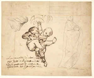 Studie für zwei spielende Putti, Blätter und eine drapierte Figur mit einer Urne