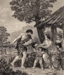 Romulus und Remus. Gravur nach dem Gemälde von Pietro da Cortone. Gravur von 1860.