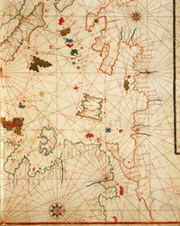 Der Peloponnes, aus dem Portolan-Atlas bestehend aus sechs Karten, von Placido Caloiro und Francesco Oliva, Pergament. 1646.